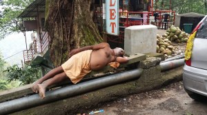 Helt normalt å ta en powernap midt på gaten. 