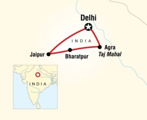 Reiseruten vår i Nord India 