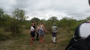 På utkikk etter dyr til fots med lokal guide.